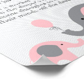 ピンク象の赤ちゃんシャワーおむつ思考サイン ポスター (角)