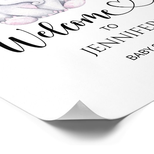 ピンク象の赤ちゃんシャワーへようこそ ポスター (角)