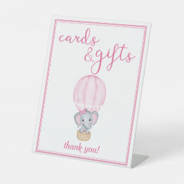 ピンク象の赤ちゃんシャワーカードとギフト 台座サイン