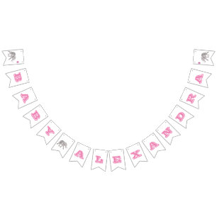 ピンク象の赤ちゃんシャワーバナーバンティングフラグ バンティングフラッグ