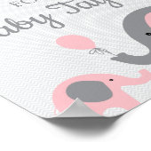 ピンク象の赤ちゃんシャワーヘッドバンドサイン ポスター (角)