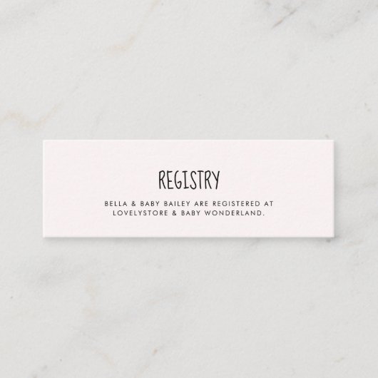 ピンク象の赤ちゃんシャワーレジストリカードの挿入 スキニー名刺 (正面)