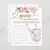 ピンク象の赤ちゃんシャワー推測ベビーフードカード (正面/裏面)