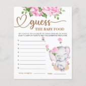 ピンク象の赤ちゃんシャワー推測ベビーフードカード (正面)