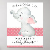 ピンク象の赤ちゃんシャワー歓迎の看板ポスター ポスター (正面)