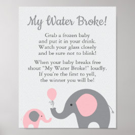 ピンク象の赤ちゃんシャワー私の水がゲームサインを破った ポスター