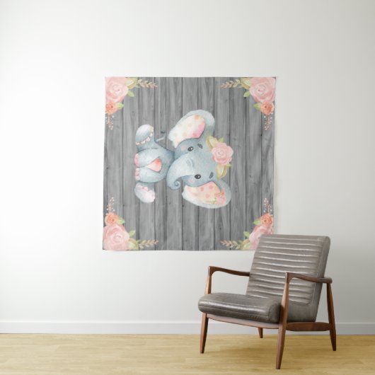ピンク象の赤ちゃんシャワー背景 タペストリー (インサイチュ(横))