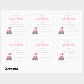 ピンク象の赤ちゃんシャワー蔵書票女の子 スクエアシール (シート)