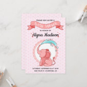 ピンク象の赤ちゃんシャワー カード (正面/裏面インサイチュ)