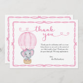 ピンク象の赤ちゃんシャワー サンキューカード (正面/裏面)