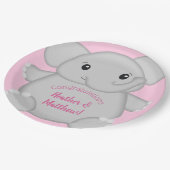 ピンク象の赤ちゃんシャワー ペーパープレート (アングル)