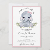 ピンク象の赤ちゃんシャワー 招待状 (正面)