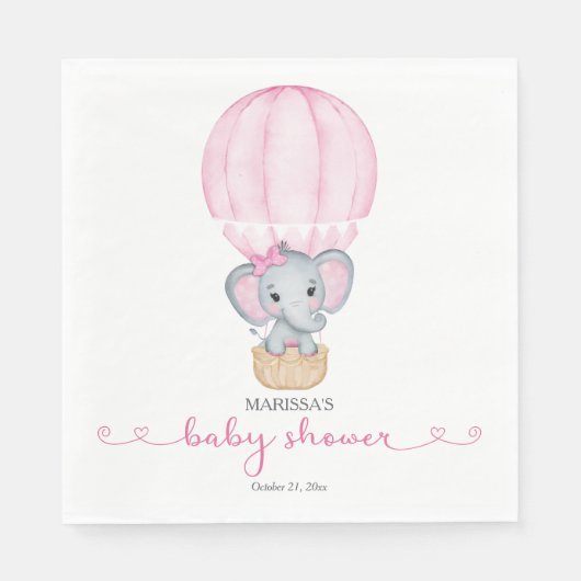 ピンク象の赤ちゃん女の子シャワーペーパーナプキン スタンダードランチョンナプキン (正面)
