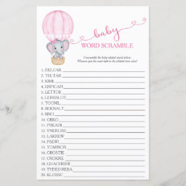 ピンク象の赤ちゃん女の子シャワーワードスクランブルゲーム