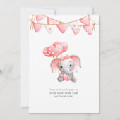 ピンク象の風船ベビーシャワー 招待状 (裏面)