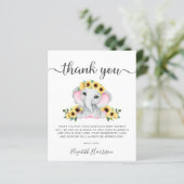 ピンク象ひまわり赤ちゃんシャワーサンキューカード (スタンド正面)