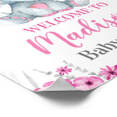 ピンク象ウェルカムサイン、女の子シャワ素朴ー ポスター (角)