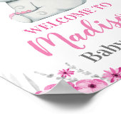 ピンク象ウェルカムサイン、女の子シャワ素朴ー ポスター (角)