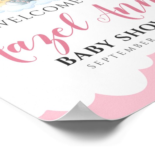 ピンク象ガールベビーシャワー歓迎サイン ポスター (角)