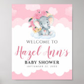 ピンク象ガールベビーシャワー歓迎サイン ポスター (正面)