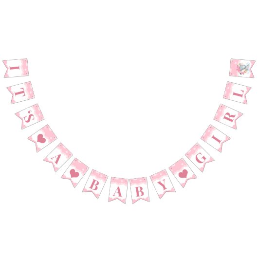 ピンク象ガールベビーシャワー バンティングフラッグ (全)