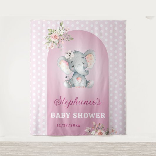 ピンク象ガール赤ちゃんシャワー小ピーナッツ写真 タペストリー (正面)