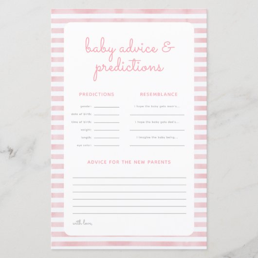 ピンク象ストライプのシャワー予測アドバイスカード (正面)