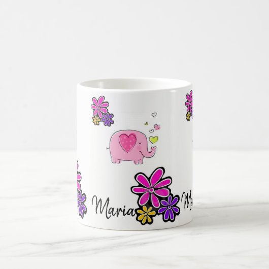 ピンク象フローラマグカップ コーヒーマグカップ (中央)