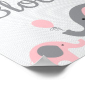 ピンク象ブロック署名ベビーシャワー ポスター (角)