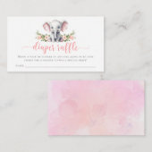 ピンク象ベビーガールシャワーおむつラッフル エンクロージャーカード (正面/裏面)