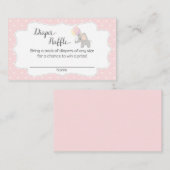 ピンク象ベビーシャワーおむつラッフルチケット エンクロージャーカード (正面/裏面)