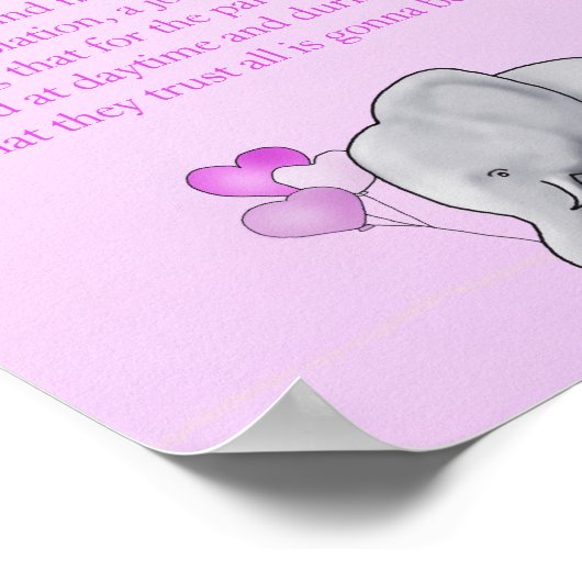 ピンク象ベビーシャワーおむつ思考ゲーム ポスター (角)