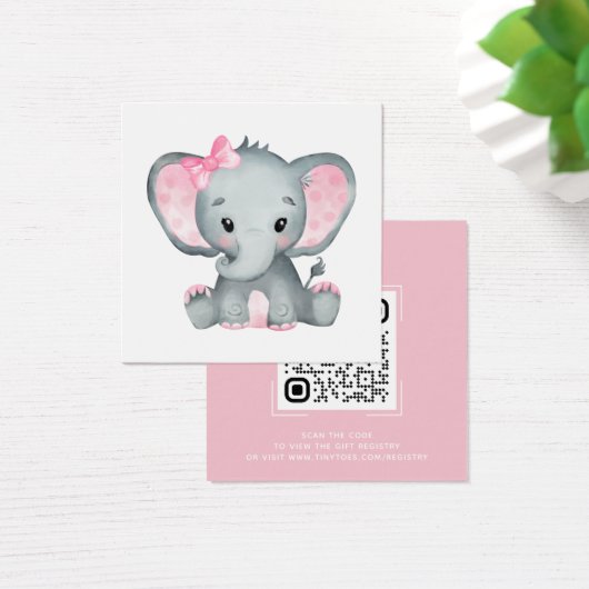 ピンク象ベビーシャワーレジストリQRコードカード (デスク)