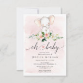 ピンク象ベビーシャワー招待状カード 招待状 (正面)