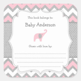 ピンク象ベビーシャワー蔵書票ブックシール スクエアシール
