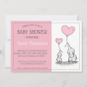 ピンク象ベビーハートバルーンシャワー招待状 招待状 (正面)
