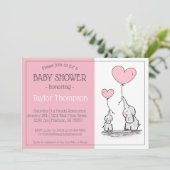 ピンク象ベビーハートバルーンシャワー招待状 招待状 (スタンド正面)