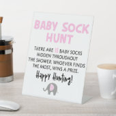 ピンク象ベビー靴下狩り赤ちゃんシャワーゲームサイン 台座サイン (インサイチュ)