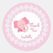 ピンク象、レース、水玉模様ありがとうステッカー ラウンドシール (正面)