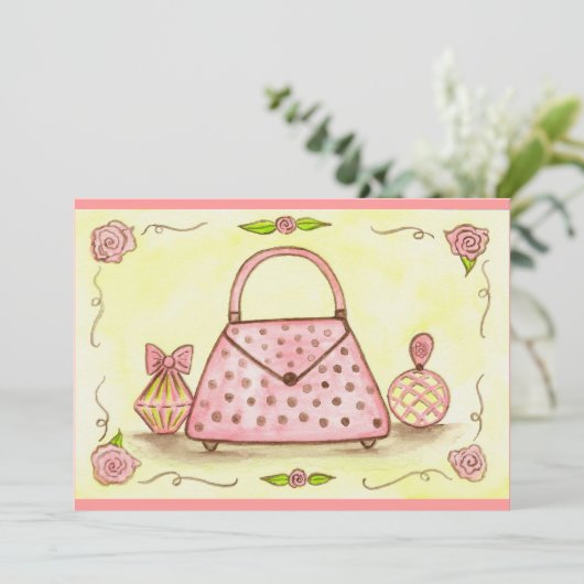 ピンク財布誕生日シャワーパーティの招待状 招待状 (スタンド正面)