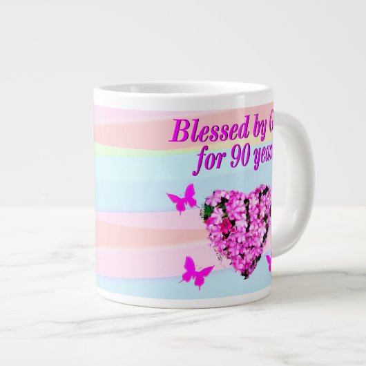 ピンク賛美のフローラバイゴッド90th誕生日マグカップ ジャンボコーヒーマグカップ (正面右)