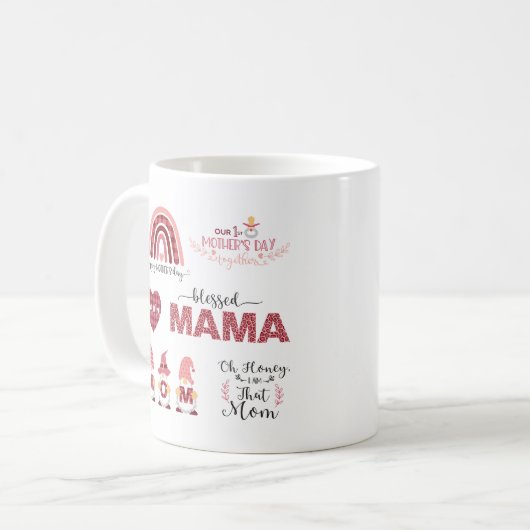 ピンク賛美ママママザーズデイ引用文 コーヒーマグカップ (正面左)