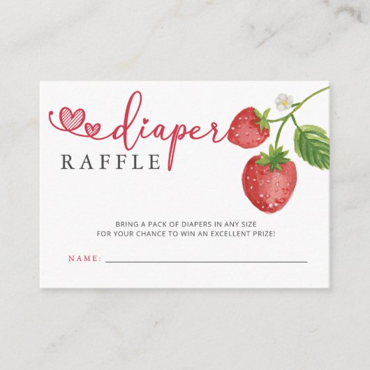 ピンク赤いちご赤ちゃんシャワーおむつラッフル エンクロージャーカード (正面)