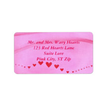 ピンク赤いハートの波住所 シール