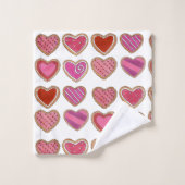 ピンク赤いハートシュガークッキーバレンタインズデイラブ バスタオルセット (ウォッシュタオル)