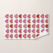 ピンク赤いハートシュガークッキーバレンタインズデイラブ バスタオルセット (ハンドタオル)