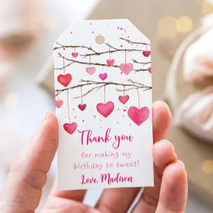 ピンク赤いハートスウィートアート誕生日 ギフトタグ