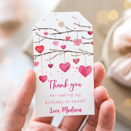 ピンク赤いハートスウィートアート誕生日 ギフトタグ