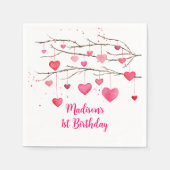 ピンク赤いハートスウィートアート誕生日 スタンダードカクテルナプキン (正面)