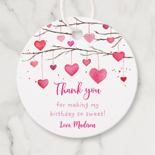 ピンク赤いハートスウィートアート誕生日 フェイバータグ (正面)